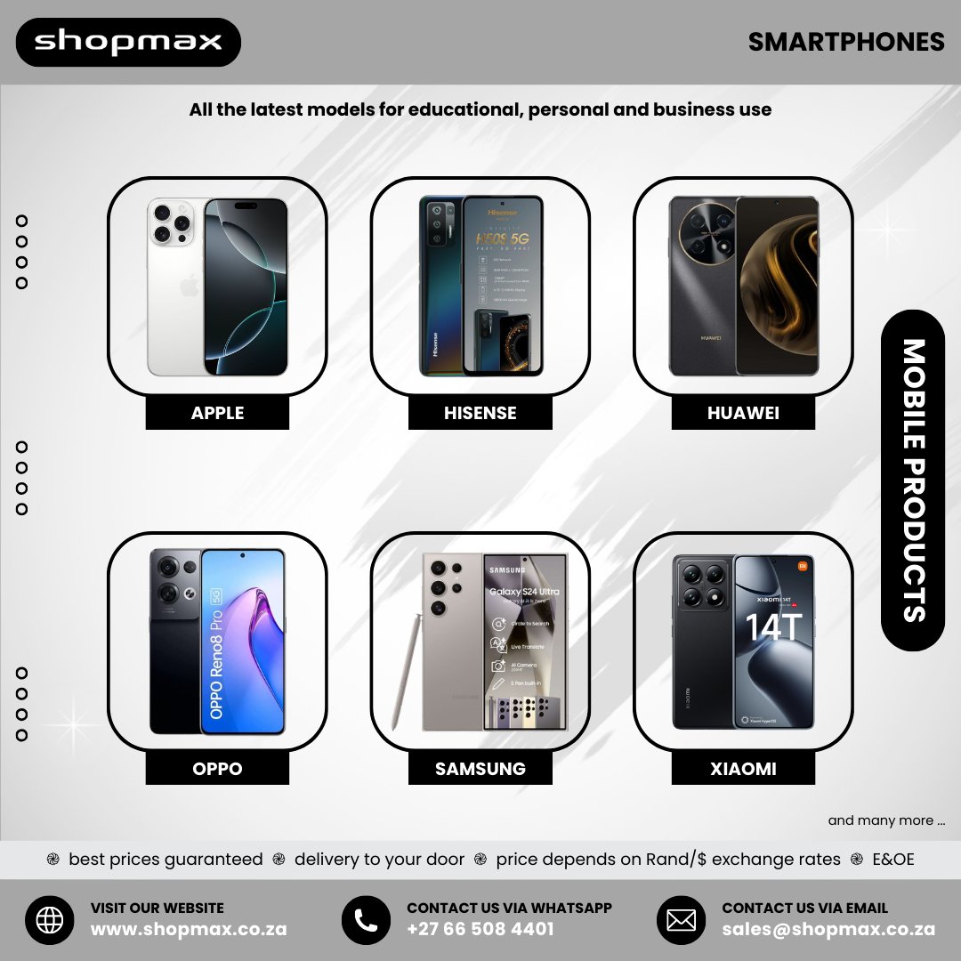 SHOPMAX6's tweet image. 📱 Smarter. Faster. Connected.
Upgrade your smartphone today
👉 Request a quote:
shopmax.co.za/request_produc…
#Smartphones #MobileTech #Shopmax