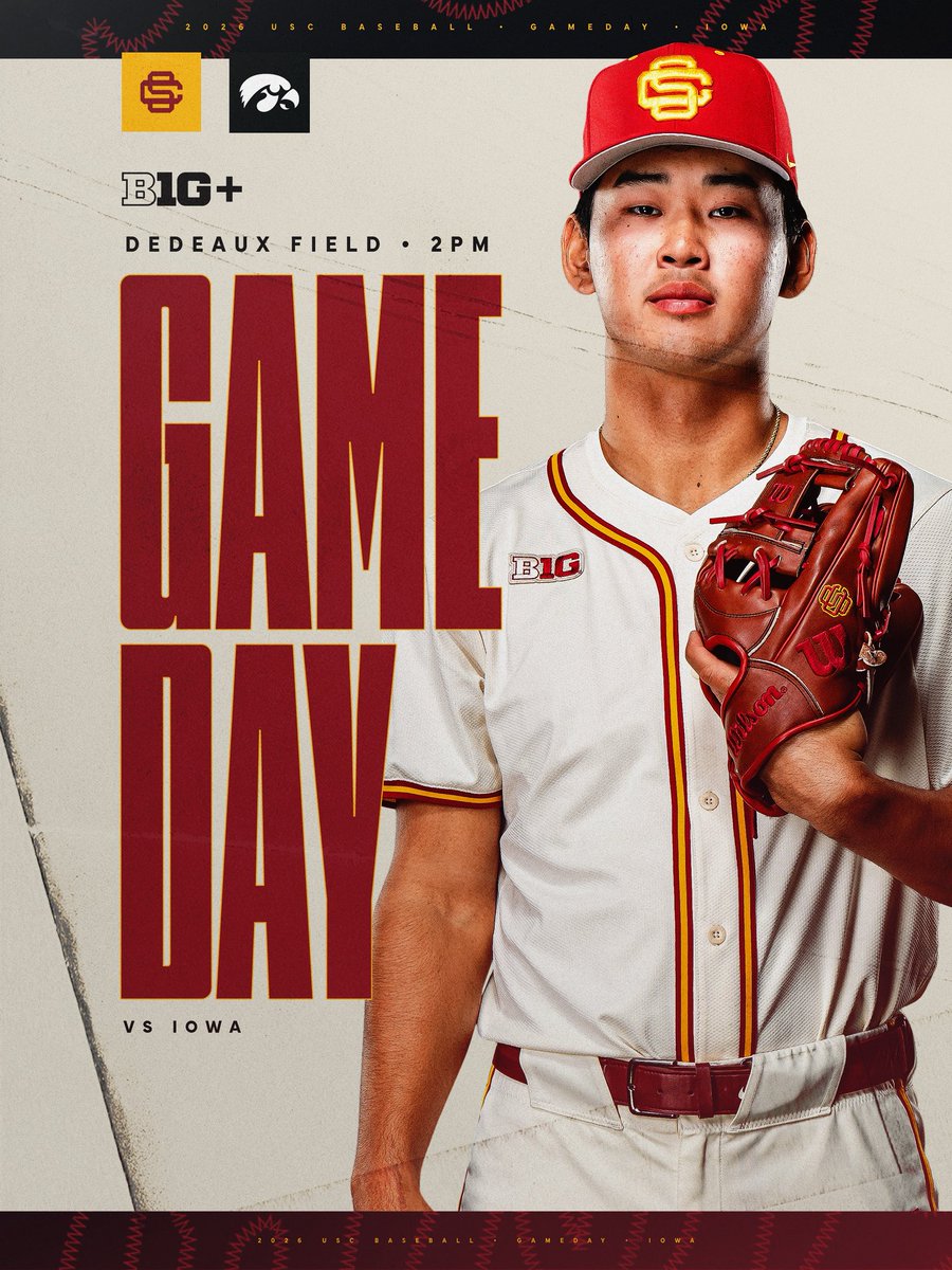 USC_Baseball's tweet image. Round✌️against the Hawkeyes 😤

⌚️ 2:00 pm
📍 Dedeaux Field
🆚 Iowa
🎟️ FREE
📺 B1G+ bigtenplus.com/en-int/livestr…

#FightOn x #GameDay