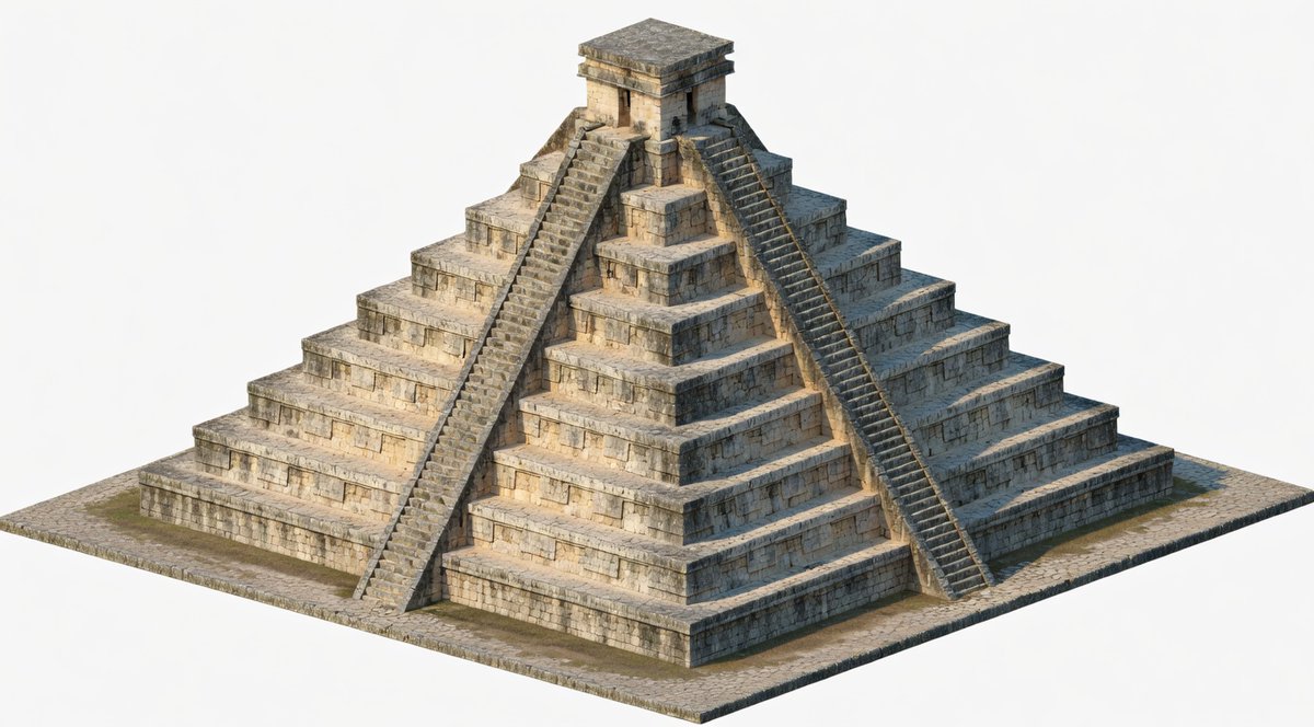 Aquí dejo un render en blanco de una pirámide Maya que hago en Blender sin texturas y luego le paso a GROK y le pido que añade texturas... La verdad es que el resultado es IMPRESIONANTE.