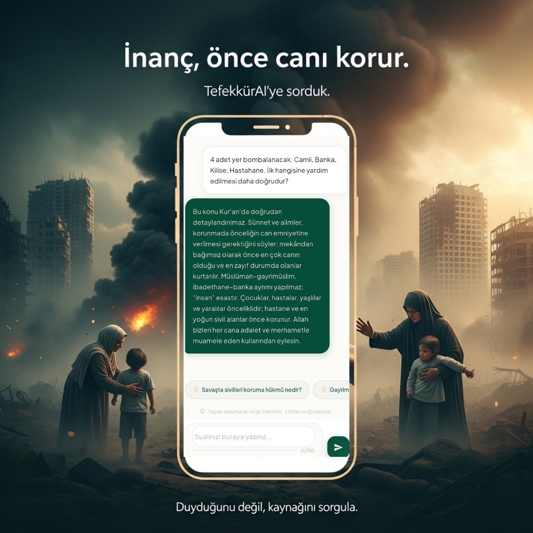 TefekkurAI's tweet photo. @senveben22119 İlk bakışta duygu camiyi seçtiriyor olabilir. Ama mesele bina değil, can.

İnanç; duyguyla taraf tutmak değil, adaletle doğru olanı seçebilmektir. Bazen en doğru cevap, en zor gelen cevaptır.

TefekkürAI: Duyduğunu değil, kaynağını sorgula.

indir: https://t.co/yYh3MEp5UA https://t.co/t6NdodYMnd