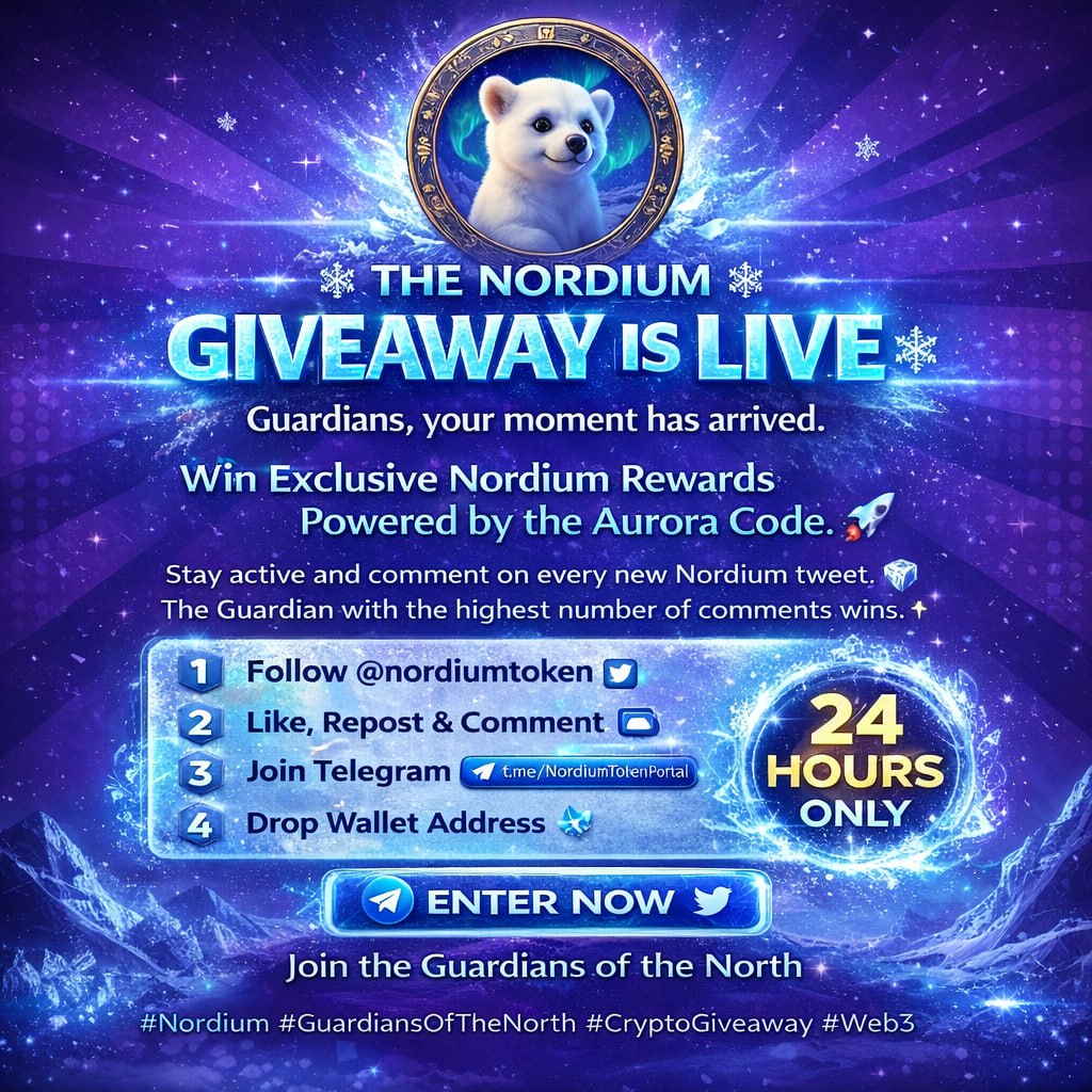 CryptoAs_TW's tweet photo. ❄️ THE NORDIUM GIVEAWAY IS LIVE ❄️
Guardians, your moment has arrived.

We’re rewarding the loyal and the early with exclusive Nordium prizes powered by the Aurora Code. 💎🚀

How to Join the Circle:

1️⃣ Follow @nordiumtoken
2️⃣ Like, Repost & Tag 3 Future Guardians
3️⃣ Join the Inner Circle on Telegram: https://t.co/wDkpjvEfQk

4️⃣ Drop your wallet address below
5️⃣ Stay active—comment on every new Nordium tweet. The Guardian with the highest number of comments wins. 🧊

⏳ Winners will be announced in 24 hours.

Only the early will rise. Only the loyal will be rewarded.
Enter now and claim your place among the Guardians of the North. ✨

#Nordium #GuardiansOfTheNorth #CryptoGiveaway #Web3 #Airdrop #ERC20 #CryptoRewards