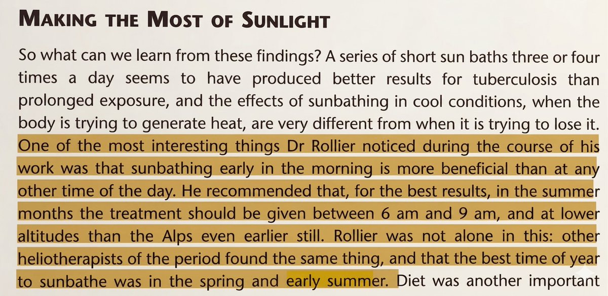 the_no_mind's tweet image. Dr. August Rollier ran tuberculosis clinics in the Swiss Alps in the early 1900s.

He treated thousands of patients with sunlight when medicine had no other answer.

One of his most consistent findings: sunbathing between 6am &amp;amp; 9am produced the best results.

This was the 1920s.