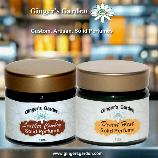 Solid Artisan Perfume can be formulated with any fragrance or essential oil blend that I carry. It is made with almond oil, mango butter, jojoba, soy wax, coconut oil, essential oils or fragrance oils. Shown are Desert Heat and Leather Cowboy.

gingersgarden.com/gingers-garden…