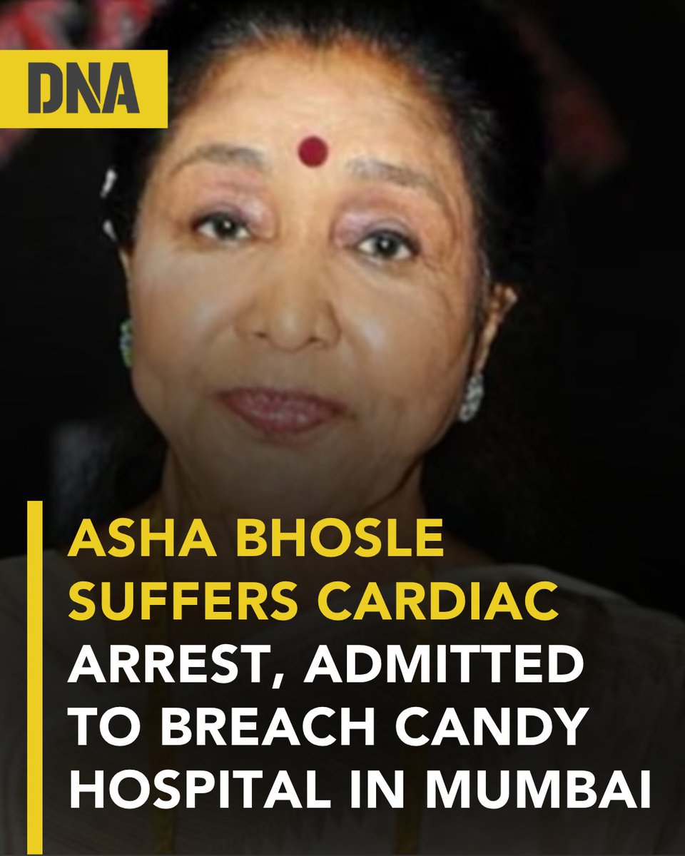 dna's tweet image. Asha Bhosle, legendary playback singer, suffered a cardiac arrest on Saturday.

Read here :dnaindia.com/bollywood/repo…

#DNAUpdates | #AshaBhosle | #Singer | #Health
