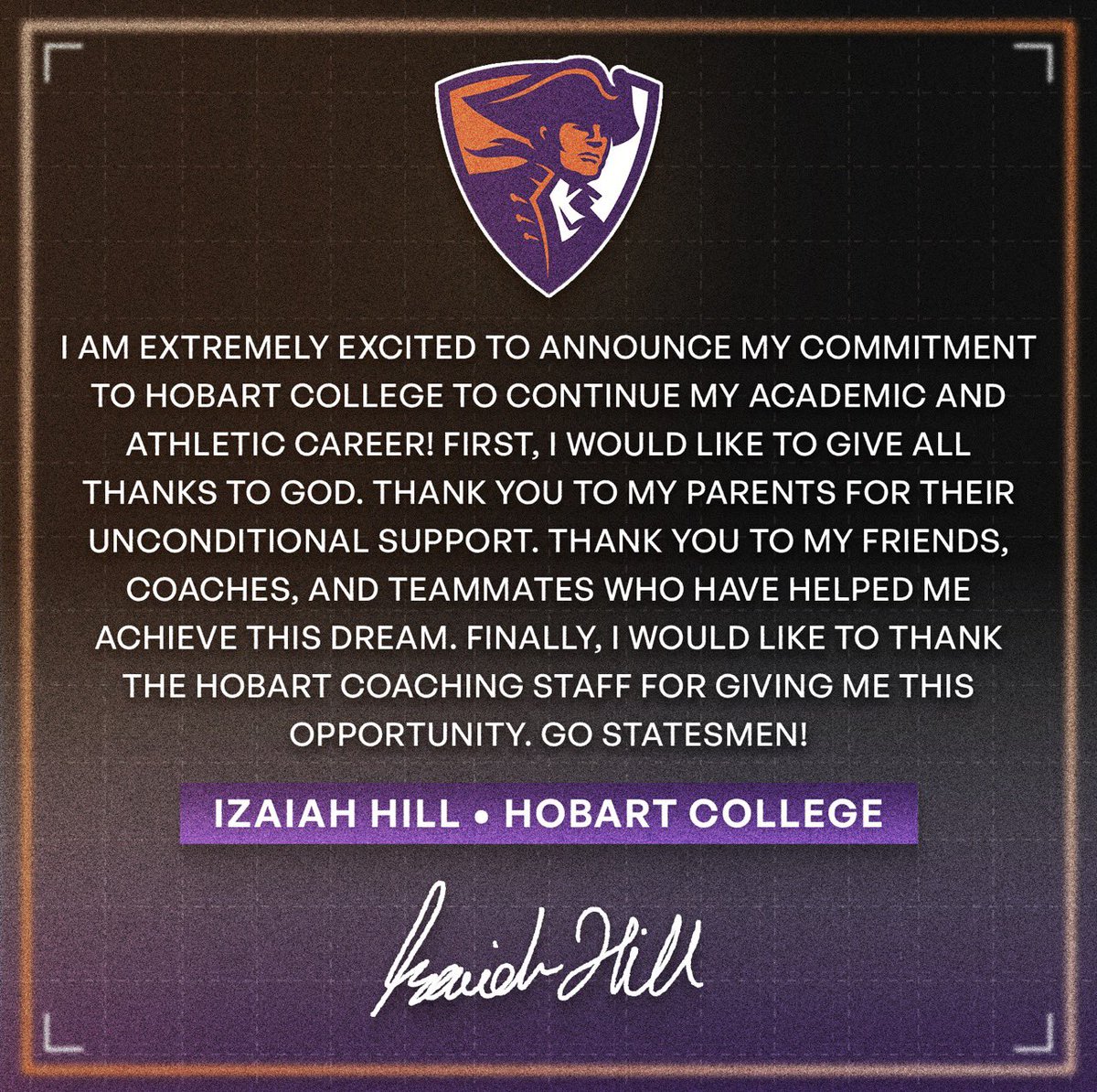 hill_1zaiah's tweet photo. 100% Comitted‼️ Hobart 30’🧡💜
@HobartFootball @Coach_DeWall @KJMcDonough @Coach_Schaeffer @iam_jxl21 @MCragg3 https://t.co/Gqs7qb9SzG