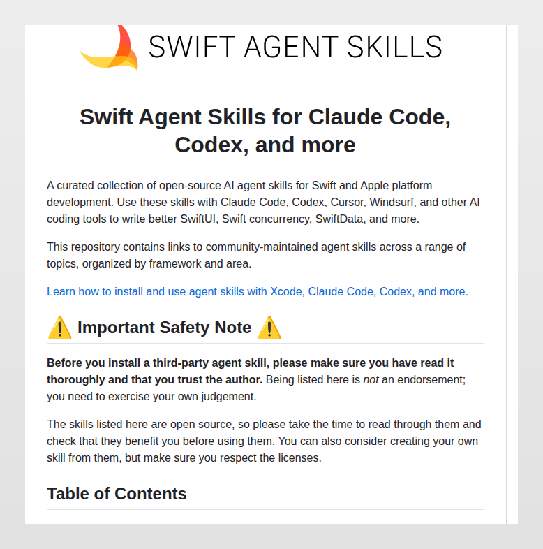 tom_doerr's tweet image. Swift agent skills for AI coding tools

github.com/twostraws/Swif…