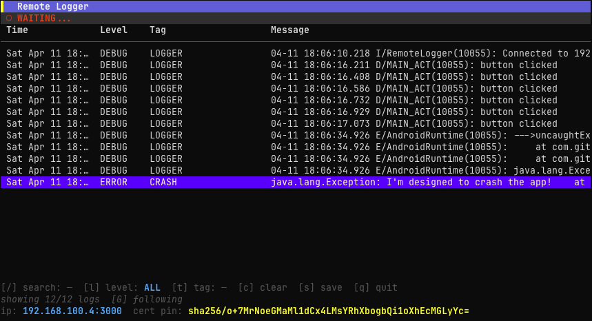 _asvid's tweet photo. Hey, I recently updated my old tool; it now has a nice TUI and can be installed by Homebrew. https://t.co/GILqnShQMP
It allows you to see logs on the release build of the Android app and send them via WebSocket to the terminal app.
#AndroidDev #android #golang #mobile #debugging https://t.co/jHTHpYJi77