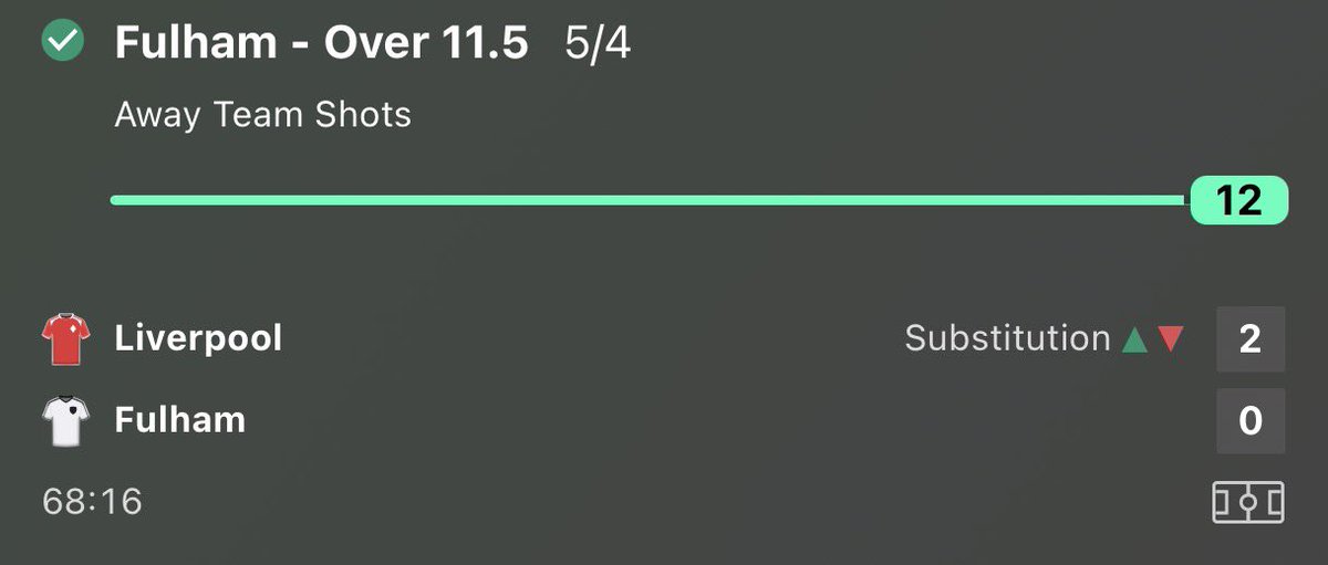 S8Insights's tweet photo. Both Fulham shots bets landed ✅✅

Over 10.5 ✅ | Over 11.5 ✅
Final count: 13 shots

Two edges. Two wins.
Posted before kickoff. Data > luck.

#Fulham #LFC #PremierLeague #S8Bets #FootballTips https://t.co/UFboaLyvcC