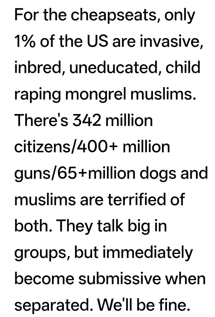 CaptnSlapNTckle's tweet photo. @peterstopcrime You are absolutely fucked. How'd it get to this point?
Remember this shit the next time you criticize the US. That child rapist would get nowhere near elected. Our elected terrorists have more silvery tongues. #fuckislam #fuckallah #fuckmuhammad #fuckpakis #fucksomalia #fuckiran https://t.co/s2qxGEbuaw