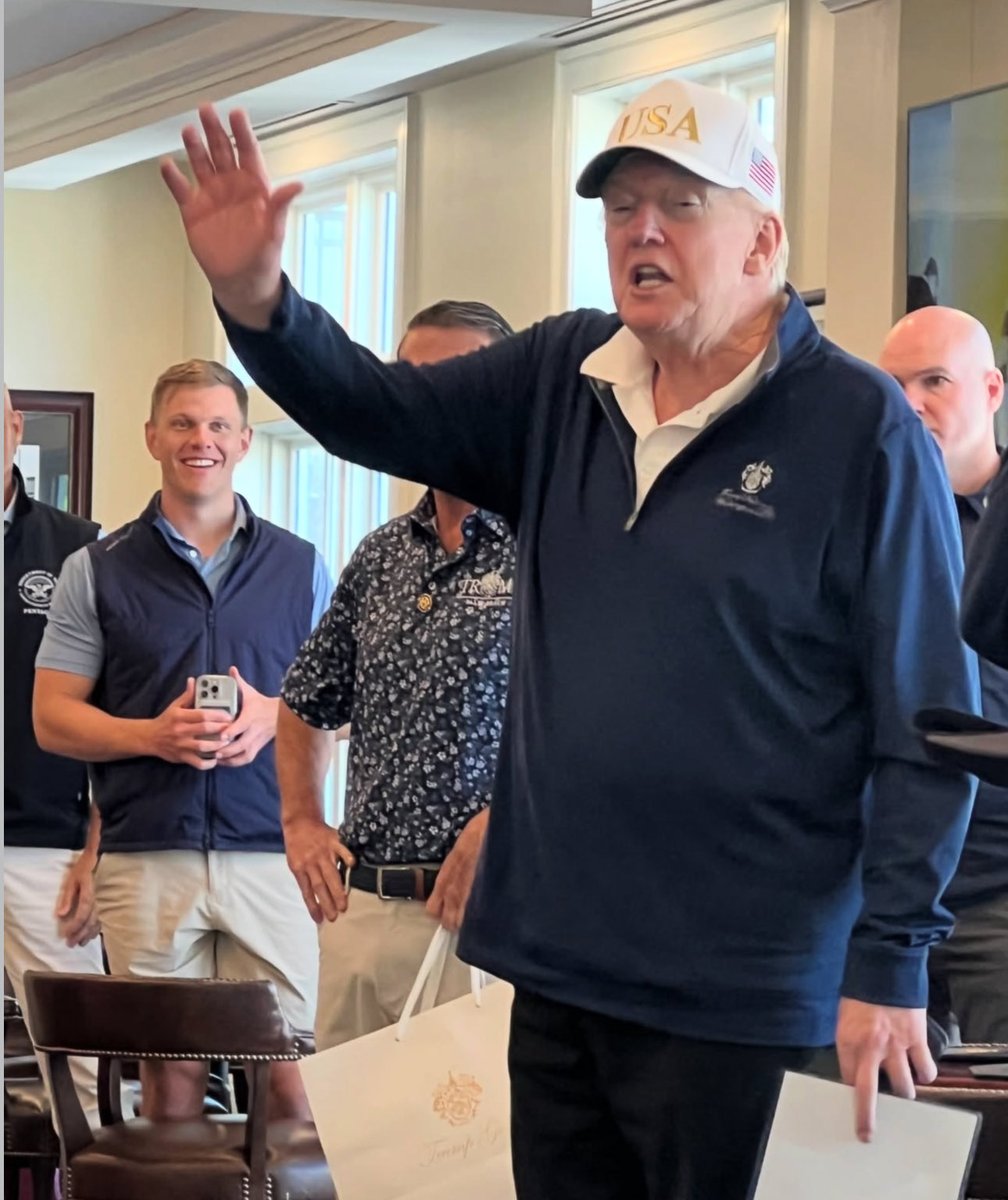 Trump at his Virginia golf club today as troops he deployed to the Middle East remain in harm’s way