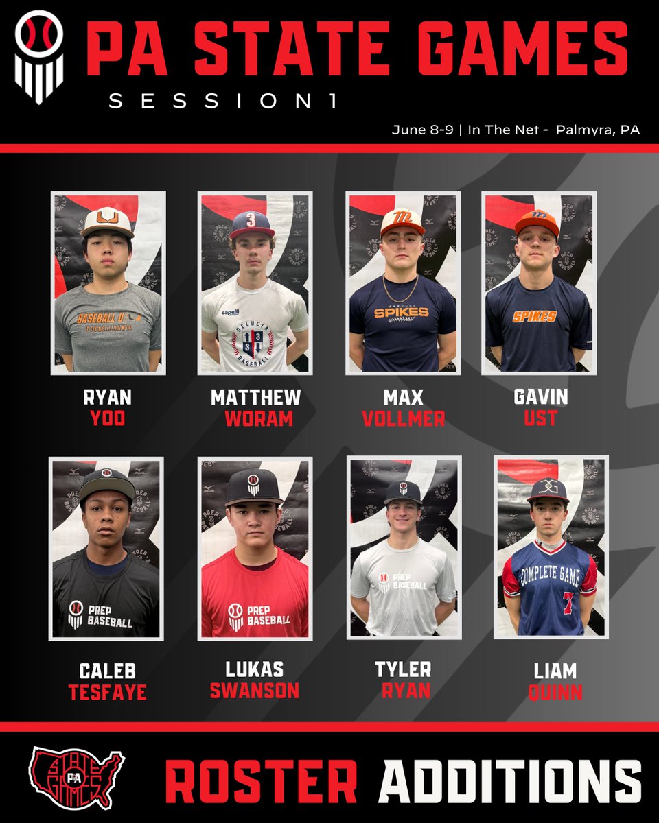 PrepBaseballPA's tweet photo. Please welcome the following players to our PA State Games - Session1️⃣!

📅: June 8-9, 2026
📍: In The Net - Palmyra, PA
🙋‍♂️: 2027 - 2029 grads

Who's NEXT?!

Check📧For Tier 1 Invites❗

@MatthewWoram @mvolmsss 
@gavin_ust @calebtesfayee 
@lukasswanson28 @Tyler_Ryan_20 
@liamquinn2027