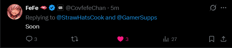 So I know that people won't really care about this, but I wasn't expecting <a href="/CovfefeChan/">FeFe 🫦</a> to actual reply to my comment ask when her flavour will be re-stocked for
<a href="/GamerSupps/">Gamer Supps®</a> (This made my day btw)