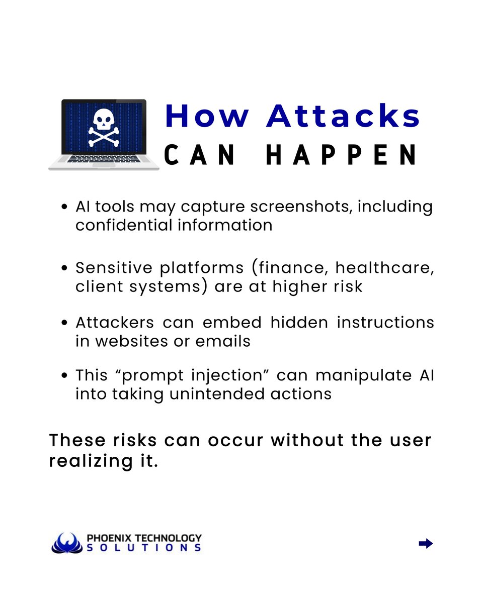phxtechsol's tweet photo. Your browser could be your biggest security risk. ⚠️ AI tools can expose sensitive data, stay protected.

💬 Comment SECURITY for a FREE system check

#phoenix #phoenixtechnologysolutions #CyberSecurity #AITools #DataProtection #BusinessSecurity #TechRisks #OnlineSecurity https://t.co/DOSgR0CgC5