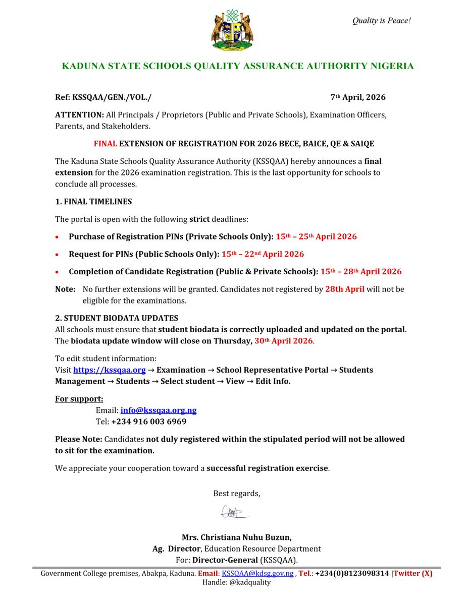 Kaduna State Schools Quality Assurance Authority tweet media