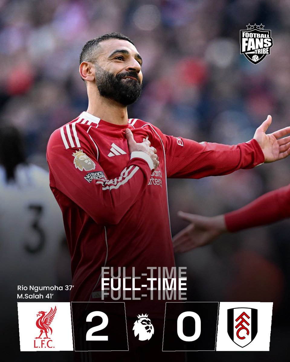 FansTribeHQ's tweet image. Rio Ngumoha and Mo Salah with both goals for Liverpool in the first half was enough for Arne Slot and his boys to sit 5th on the Table

#liverpool #LIVFUL #fulham #premierleague