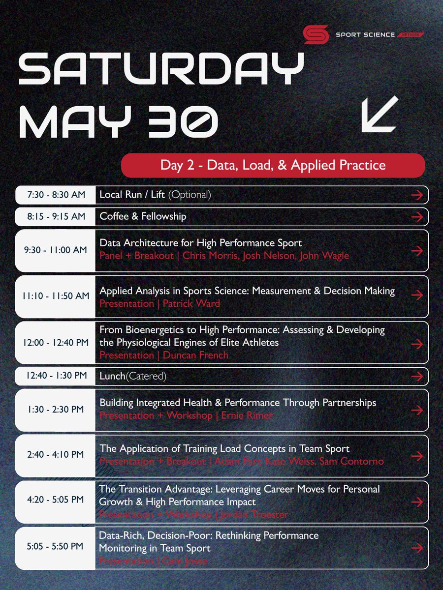 sportscinetwork's tweet photo. The full agenda of the Sport Science Symposium is now live! 

The purpose of this event is to unite professionals from diverse areas of sport science to exchange ideas through shared learning and collectively advance the field. 

Registration link in our bio. https://t.co/hHLihQVZWU