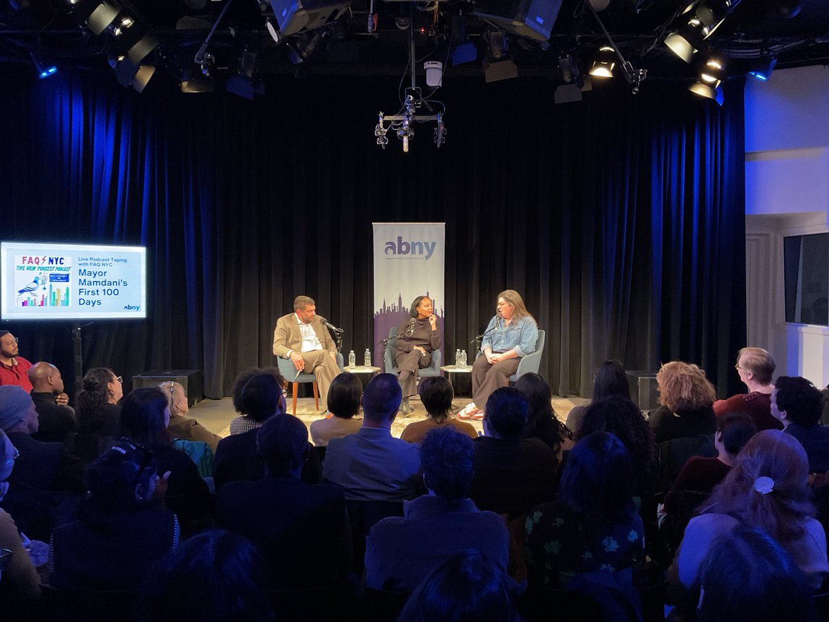 harrysiegel's tweet photo. New FAQ NYC  on Mamdani's first 100 days, from our live taping at the Greene Space Thursday night https://t.co/qDyrVhNX42 https://t.co/q6mU5FpBny