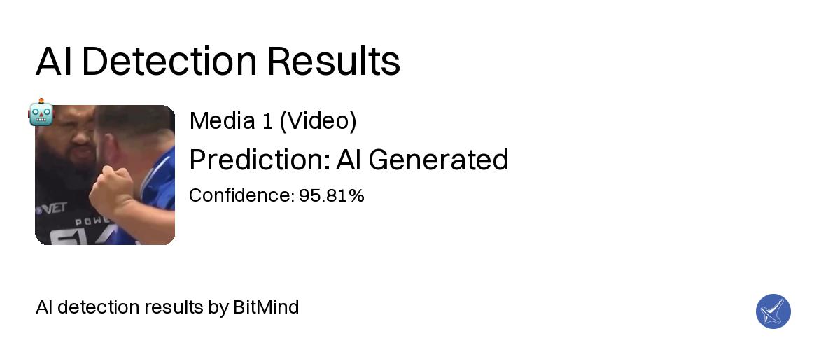 yugosai's tweet photo. @knak2611 @dmmsell 🔍 AI Detection Results 🔍

Analyzed 1 item

🎬 Media 1 (Video): 🤖 AI (95.81%)

Thank you for using BitMind AI detection! 🙏 https://t.co/HOL7UJCLDs