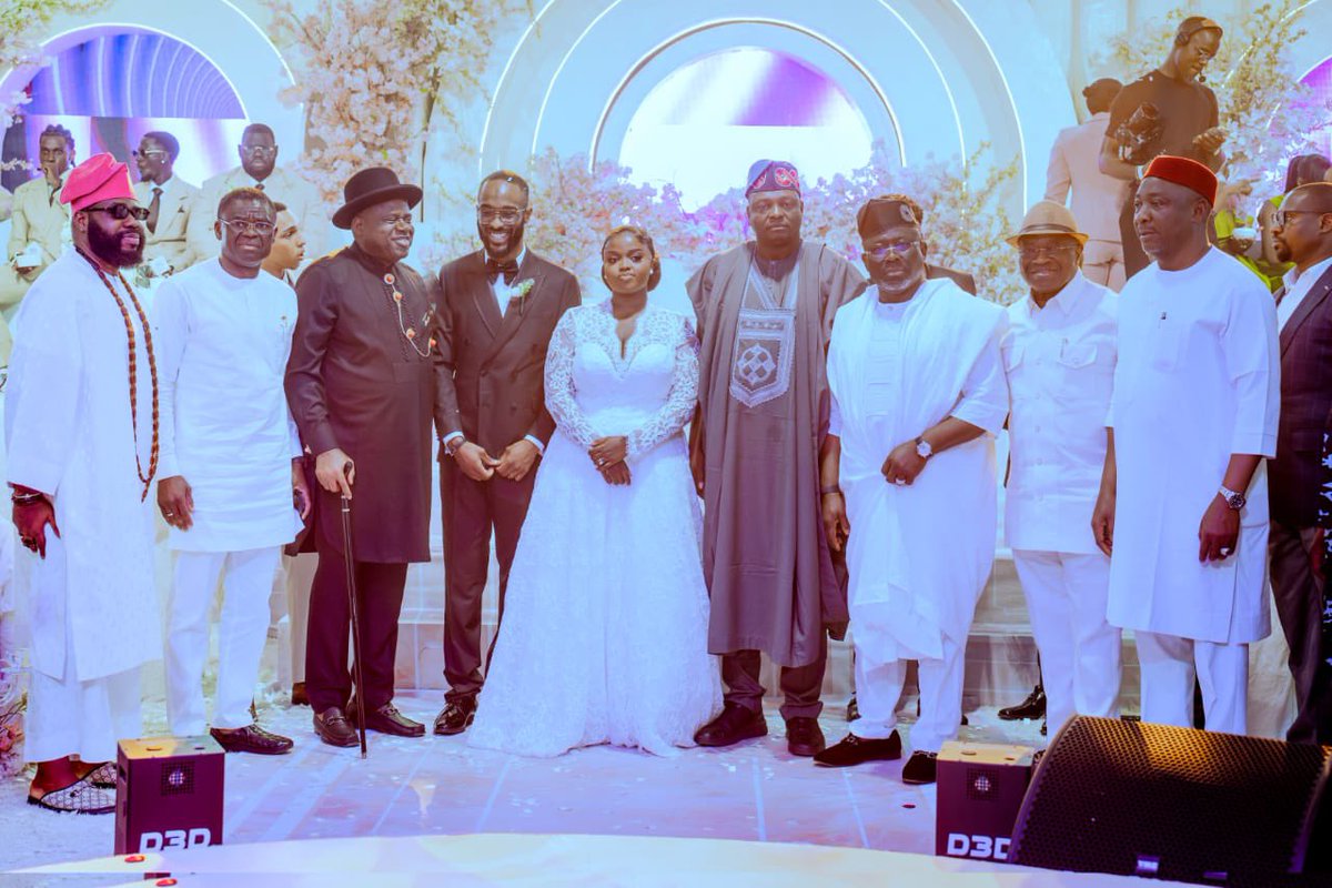 govdouyediri's tweet photo. Today, I joined family, friends, and well-wishers in Warri for the solemnisation of the holy matrimony between Miss Olayemi Pinnick and Mr. Oduwa Ashley Bazuaye at the First Baptist Church.

Olayemi is the daughter of my dear brother and former President of the Nigeria Football Federation, Amaju Melvin Pinnick. It was indeed a moment of joy and fulfilment to witness this beautiful union of love.

The occasion brought together distinguished leaders and personalities, including my brother-governors, the Governor of Delta State, Sheriff Oborevwori, the Governor of Oyo State, Seyi Makinde, National Chairman of the All Progressives Congress, Prof. Nentawe Yilwatda, former Governor of Abia State, Okezie Ikpeazu, former Deputy Governor of Edo State, Philip Shaibu, and current NFF President, Ibrahim Gusau, among other eminent Nigerians.

As Chairman of the reception, I reminded the couple that marriage is a lifelong institution, and one that no one ever graduates from. Every union is unique, and the true guide is the voice of love between both partners.

Once again, I congratulate the couple and pray that their home will be filled with peace, understanding, and enduring love. May their union be blessed and fruitful.