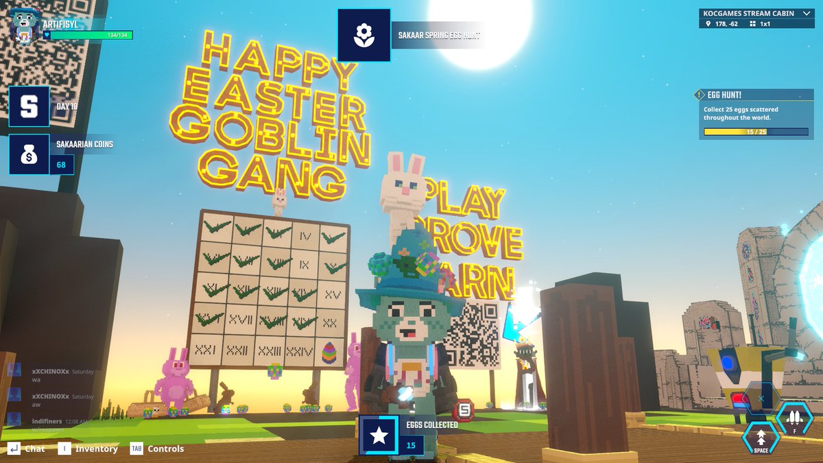 artifisyl's tweet photo. Found 15/25 eggs in the Sakaar Spring Egg Hunt 2026 🥚🌸
Exploring the KOCGames world and hunting them down 👀
@KOCGAMESCO
#SakaarSpringEggHunt #GoblinGang #TheSandboxGame https://t.co/9cetoWiE4f