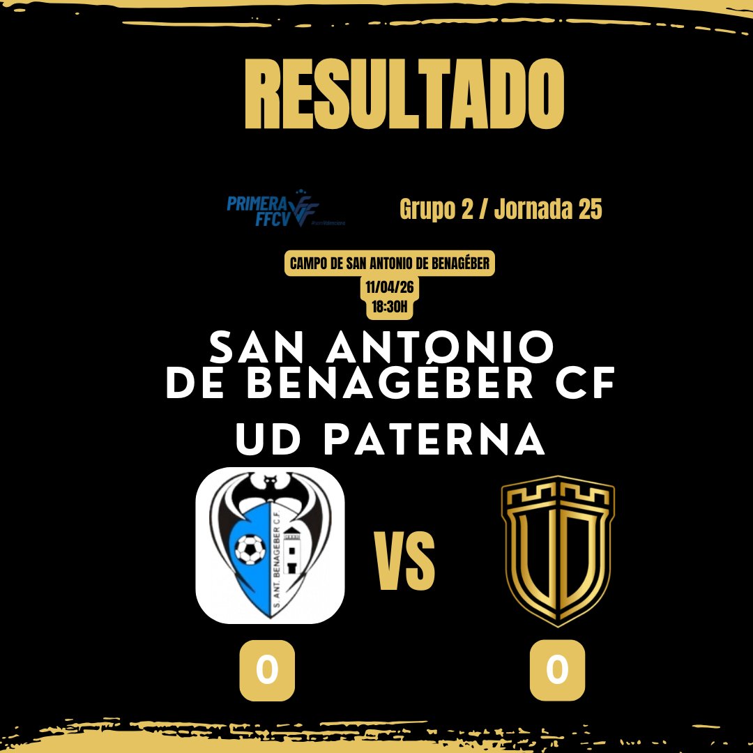 ➕1⃣⚽️ La <a href="/UDPaterna_es/">UD Paterna</a> logra sumar un punto en un partido que terminó con el clásico resultado gafas frente al <a href="/SABCF1984/">S.A.Benageber CF</a>, y donde la segunda parte estuvo más animada que la primera. Mitad de tabla y en tierra de nadie de aquí a final de temporada