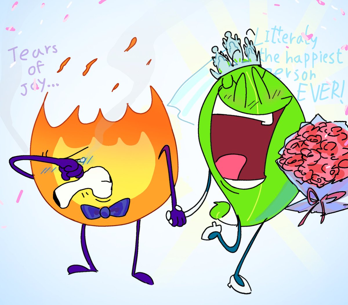 carrowthearrow's tweet image. the only time firey actually cries 🥹 #fireafy #bfdi #osc #osctwt #firey #leafy