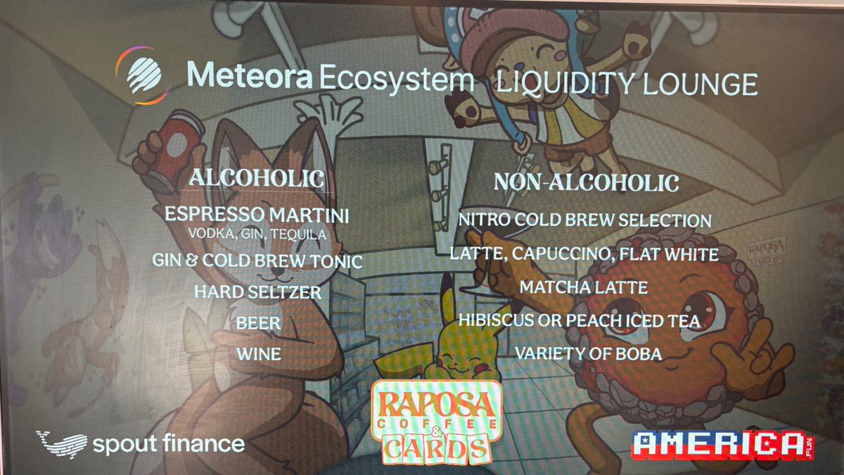 MeteoraEco's tweet photo. Liquidity Lounge @RaposaCoffeeCo is Open. 

Join @MeteoraEco @SpoutFi @americadotfun 

Open bar, pizza, limited edition merch

2 to 6pm | 55 Delancey St https://t.co/DUZ9bktEhi