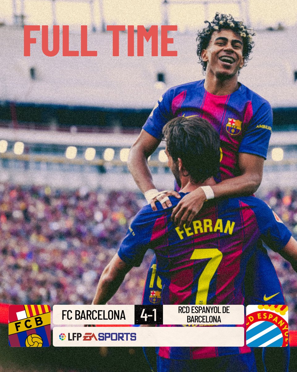 FansBench's tweet photo. #BarçaEspanyol 4-1
📷 A very important win in the title race for Barça
#LALIGARETRO | #LALIGAEASPORTS https://t.co/ybV1aInORX