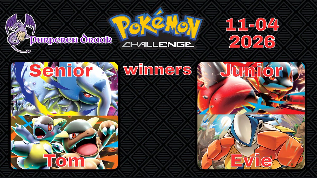 LVrieling's tweet photo. These are the actual results for the April Challenge at the Purple Dragon. Added the supporters to signify how different these Mega Starmie lists were. And there was a third one playing Dusknoir lines. 

Also the first challenge win for Evie! https://t.co/tWN3HqdYNj