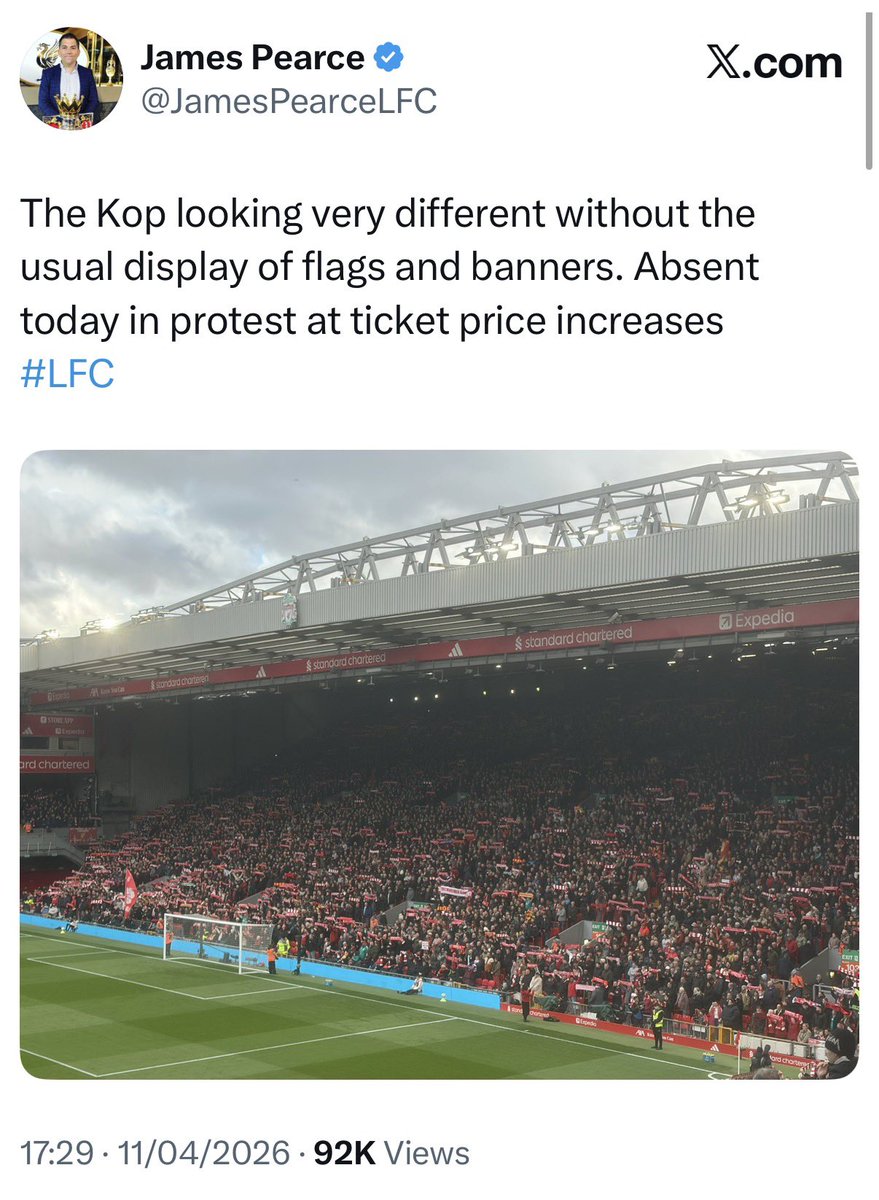 What a difference a month makes. A strong message from those who usually provide the colour and visuals pre-match to withhold 

The support that makes Anfield unique shouldn’t be taken for granted. 

No to multiyear ticket price increases