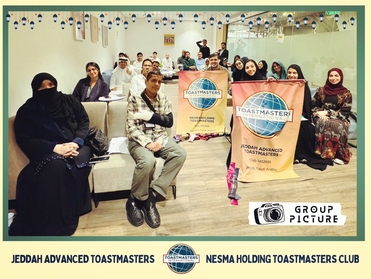 Ramadan nights just hit different 🌙
Soft vibes. Real ones. 
No pressure, just you being you

<a href="/NHTMClub/">Nesma Holding Toastmasters Club</a> X <a href="/jedadvtmc/">Jeddah Advanced TMC</a> = comfort + chaos (the good kind) 
Laughs, growth, energy you can’t fake

Lowkey been thinking of joining
April 22 — just pull up 
<a href="/District104TI/">District 104 Toastmasters International</a> 
<a href="/Toastmasters/">Toastmasters</a>
