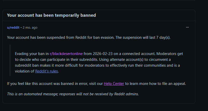 elcafe_world's tweet photo. @NewsBlackDesert @PlayBlackDesert @BlackDesertM_en I got banned for helping the community out. This how blackdsert reddit page treats their supporters. https://t.co/cCYRjvt5ws