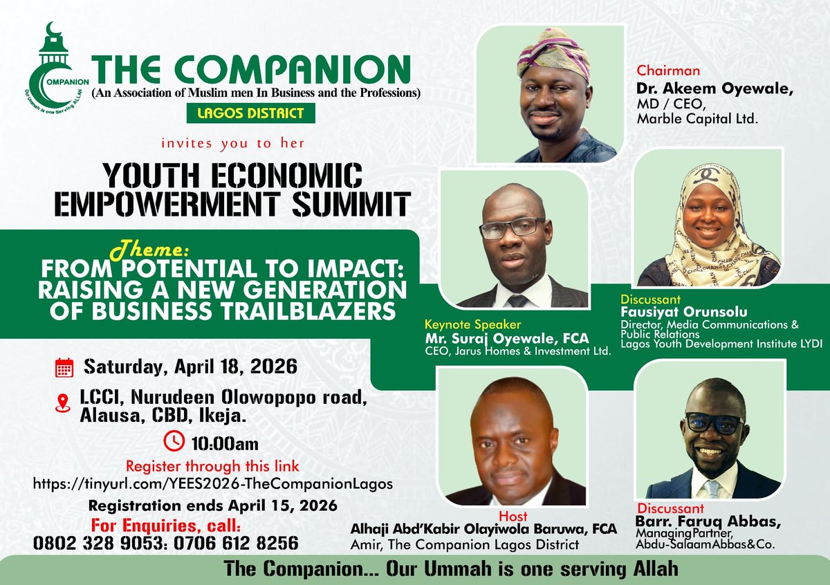 the_companion23's tweet photo. *THE COMPANION  ECONOMIC EMPOWERMENT YOUTH SUMMIT*

🛑LIMITED SPACE AVAILABLE FOR PARTICIPATION 

🛑REGISTER NOW BEFORE DEADLINE 

✅Registration Link: ...

Greatest Nigerian youths!!!

... _attend and let's engage on opportunities, possibilities!_ https://t.co/42gsCuf7y3
