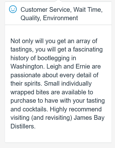 JamesBayDistill's tweet photo. Sharing feedback from a recent guest :-)  We greatly appreciate each of our customers and look forward to seeing you all at the distillery again soon!  #accolade #craftwhiskey #craftgin #craftdistillery #mukilteo #dteverett #everettwa #painefield https://t.co/r1THsDaHK9