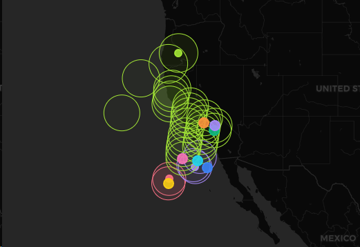 thebaldgeek's tweet image. Just got our Southern California station up and running on Iridium-sniffer.
Circles are spot beams, dots are aircraft.
4 ground stations now feeding data to tbgmap.airframes.io