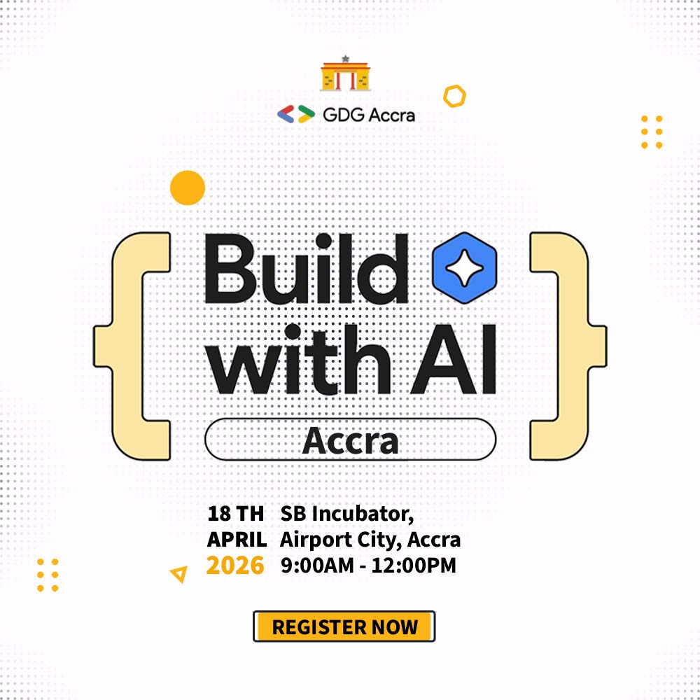 GDGAccra's tweet image. Build with AI Accra #2 is up.

Join us for hands-on workshops, AI talks, and a chance to build with Google's latest AI, ML and Cloud tools.

Attendance is strictly by prior registration.
Register here: gdg.community.dev/e/my96j2/

#BuildWithAI #GDGAccra