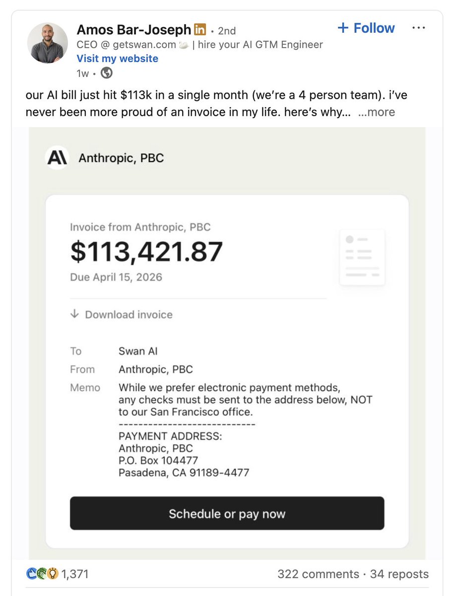 IntCyberDigest's tweet image. LinkedIn cringe just reached a whole other level: a startup CEO is flexing that he spends more money on AI prompts than on people. 😂