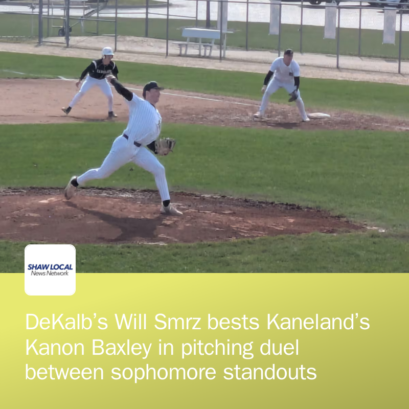 Daily_Chronicle's tweet photo. Two sophomore pitchers. Two dominating performances. One winner. Will Smrz and Kanon Baxley matched each other all game, but Smrz and DeKalb came away with the 2-1 win over Baxley and Kaneland on Saturday. https://t.co/dI8nvM6Py1