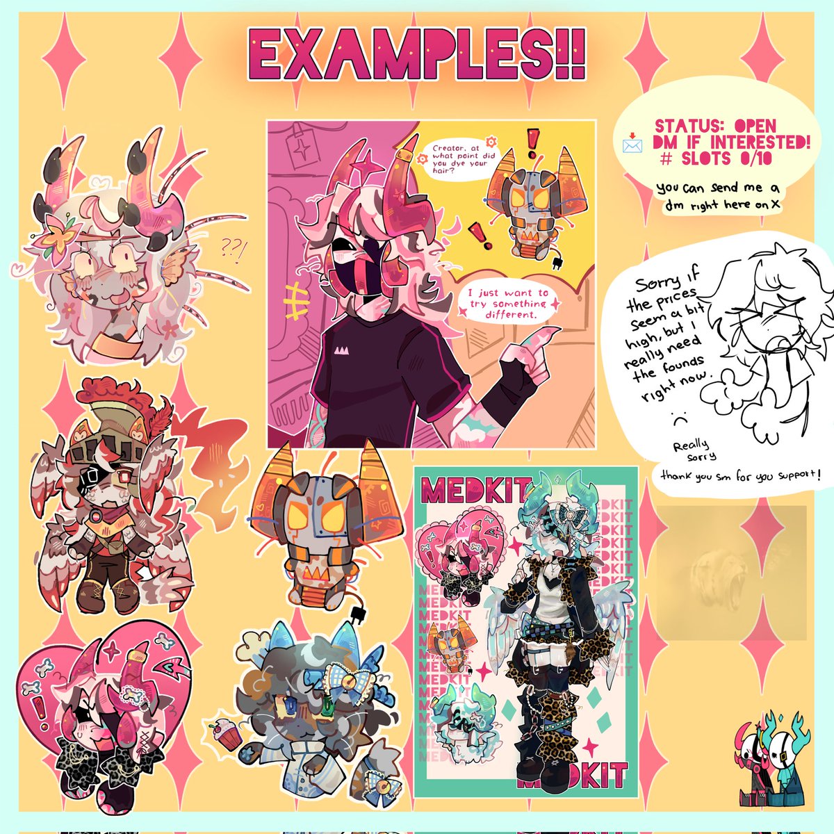 Sg_nik4's tweet photo. Hai I'm opening commissions for the first time!🎨

• I've decided to start with 10 slots. I'm sorry if the prices seem a bit high, but I really need the financial support right now and I'd deeply appreciate your help<3

• Add me on Discord if you're interested :_subbykatnyanxp_ https://t.co/GXur9Vb3Hz