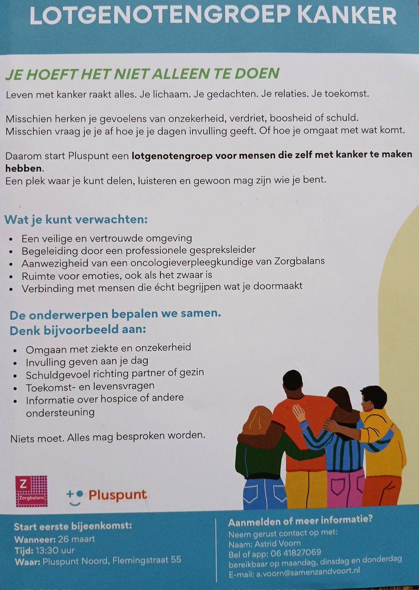 JPVersteege's tweet photo. Lotgenotencontact voor Zandvoorters met kanker https://t.co/59lhGrVLTL
