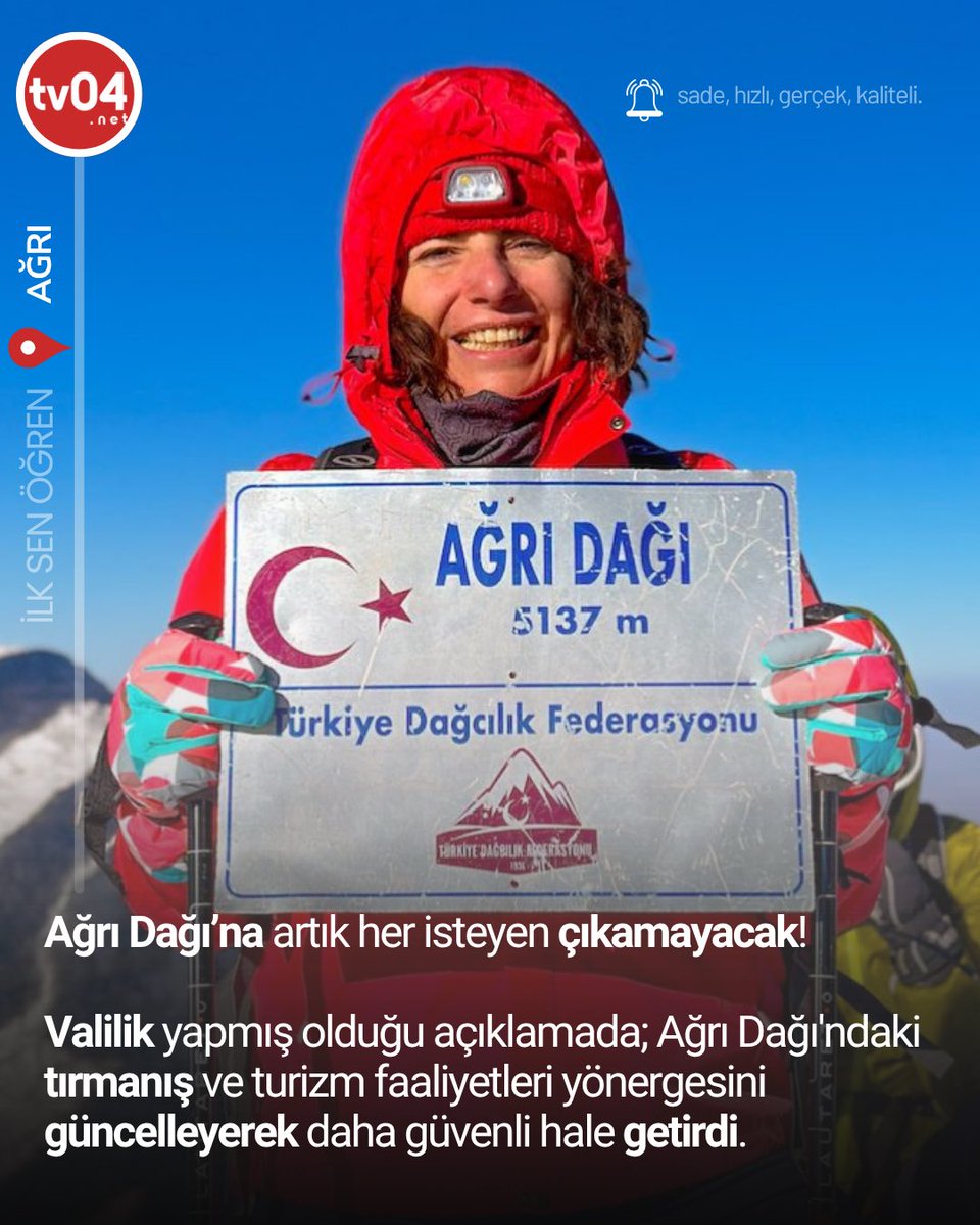 Ağrı Dağı’nda tırmanış ve turizm faaliyetleri, yeni düzenlemeyle daha güvenli ve sürdürülebilir hale getiriliyor. tv04.net/agri-dagi-nda-…