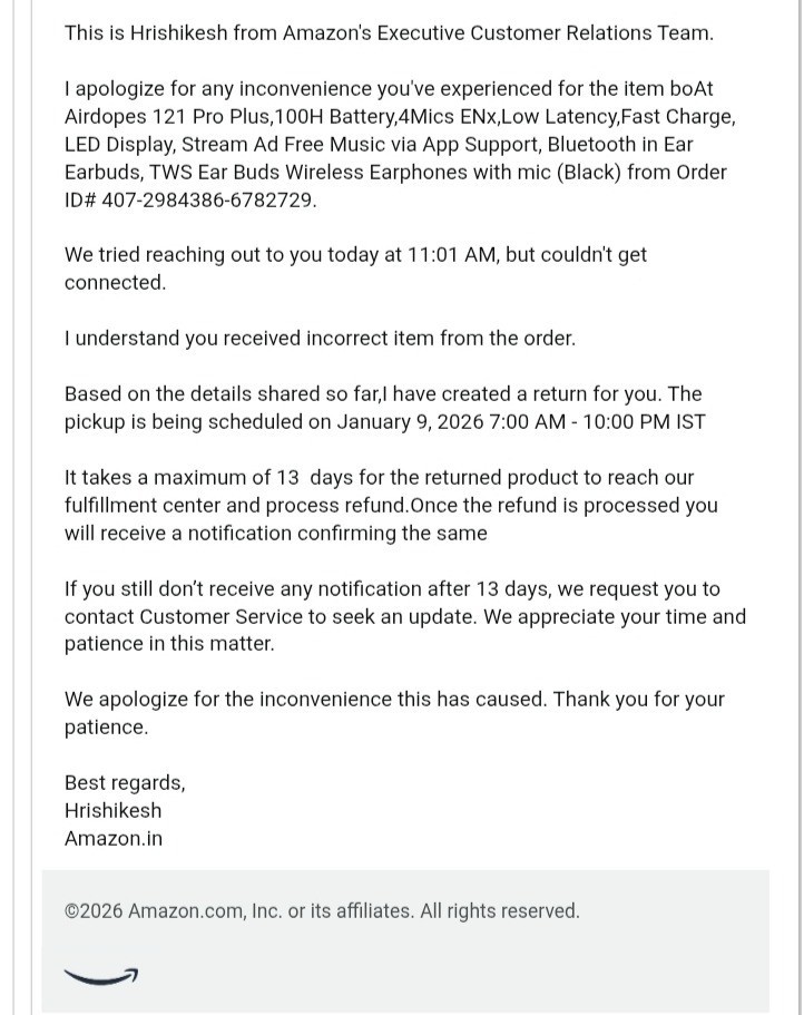Shivam1985709's tweet image. @AmazonHelp @ajassy Is this your customer-centric culture?40729843866782729 was picked up on 9th Jan but I’ve been waiting 4 months for a ₹1104 refund.I've official email proof from your ECR .It’s blatant fraud.Resolve this asap. #AmazonIndiaFRAUD #ConsumerRights #AMAZONCHEATING