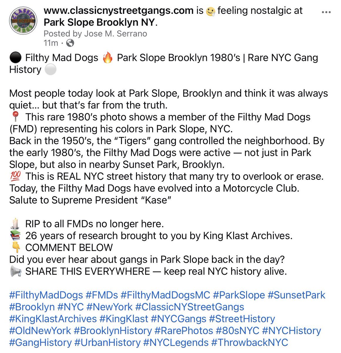 kingklast's tweet photo. ⚫️ Filthy Mad Dogs 🔥 Park Slope Brooklyn 1980’s | Rare NYC Gang History ⚪️
#FilthyMadDogs #FMDs #FilthyMadDogsMC #ParkSlope #SunsetPark #Brooklyn #NYC #NewYork #ClassicNYStreetGangs #KingKlastArchives #KingKlast #NYCGangs #StreetHistory #OldNewYork #BrooklynHistory #RarePhotos https://t.co/y1IK91QNxZ
