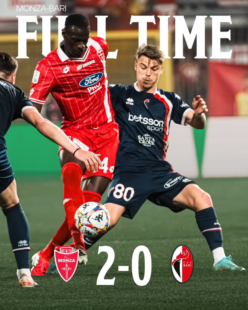 sscalciobari's tweet photo. ⚪️🔴🐔 #MONBAR FT 2-0
[5’st Obiang (M), 35’st Pessina (M)]
#sscbari #serieBKT https://t.co/55GISDqFqs