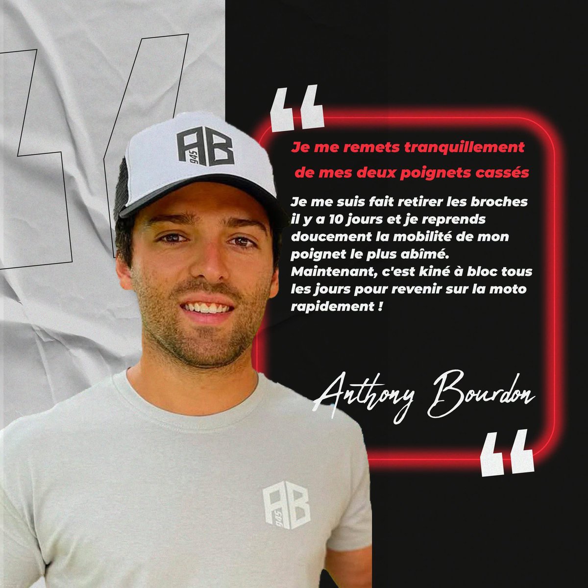moonhoney830's tweet photo. Des nouvelles de notre pilote Anthony BOURDON via notre échange sur instagram. 

Allez courage Antho et à bientôt sur les circuits.

#motoclubbrienon https://t.co/zOVpB0UgBc