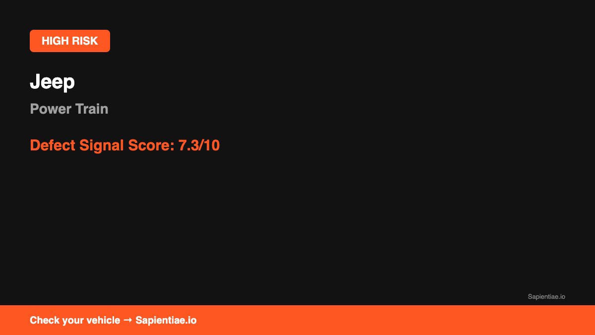 Sapientiae_io's tweet image. 🚨 Jeep jumps out of 1st gear from stop—even holding shifter. Violent metal clash in traffic. POWER TRAIN defect. Check your vehicle: sapientiae.io/check-vehicle?… #RecallAlert #AutoSafety