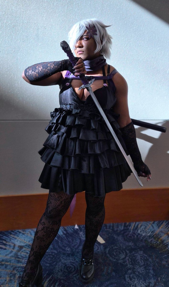 nocturnecrow's tweet image. didn't get a lot of pics of my nmh2 shinobu but! i did finally edit these ones i rly liked🫶🏾 hoping to get her sword fixed up and get a more professional photoshoot done for her soon!🪻💜 #nomoreheroes #killthepast