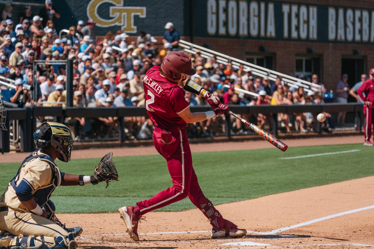 FSUBaseball's tweet photo. Carter McCulley gives us the lead back with a 406-foot shot off the batter's eye! 👀

M-2, FSU 2, GT 1 https://t.co/afYOvia6PW