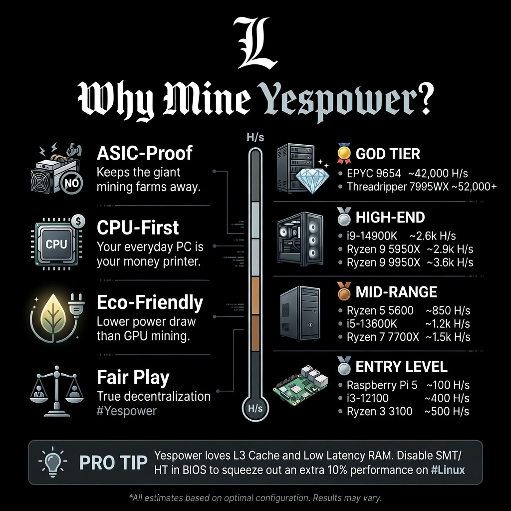 onecpuonevote's tweet image. One-CPU-one-vote is back. 

LegacyCoin uses #Yespower to ensure:
🚫 No ASICs
📉 Low power draw
⚖️ Fair difficulty (DGWv3)
💻 Mining for everyone

From Raspberry Pi to EPYC—everyone wins ⛏️

#Decentralized #CPUmining