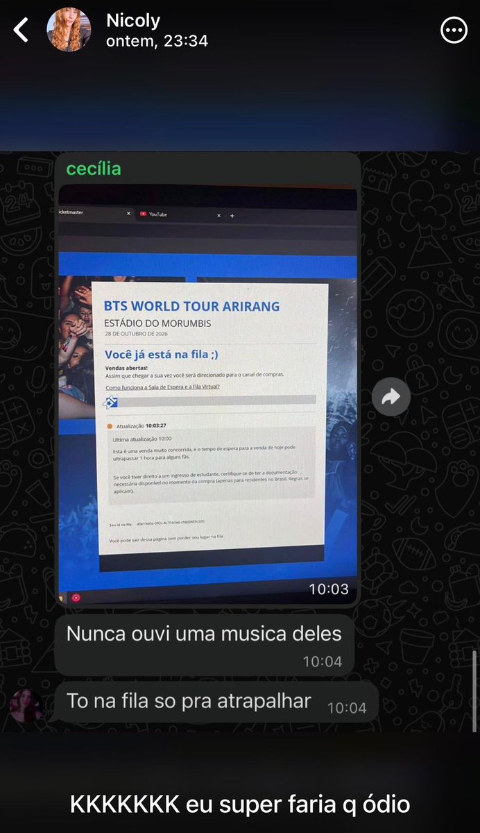 Scaraati_'s tweet photo. Espero que ela fique, o equivalente de anos de carreira do BTS, sem cagar https://t.co/XsyYQYqwVm